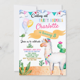 Llama invitation anniversaire Alpaca invitation