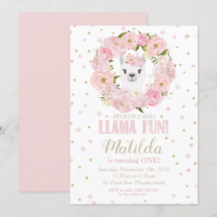 Llama Invitation anniversaire Blush Floral Girl