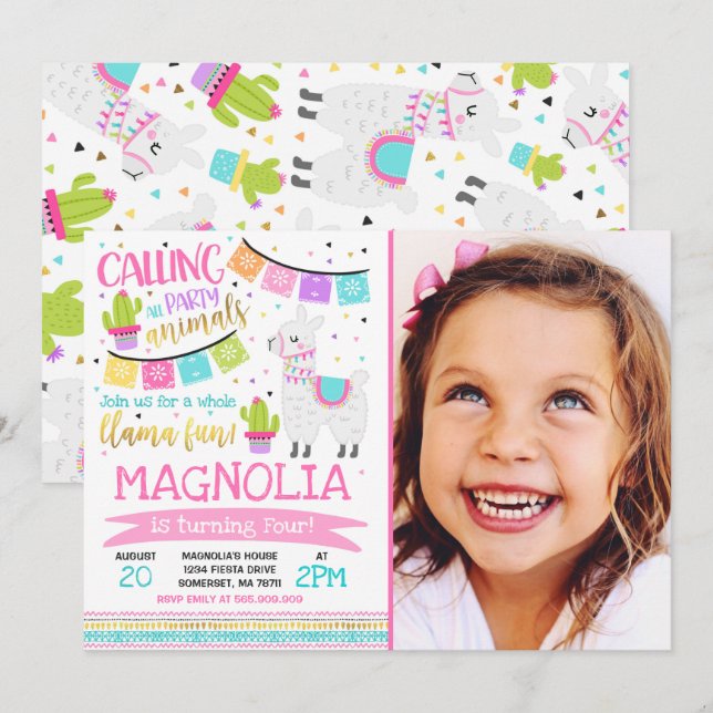 Llama Invitation Anniversaire Toute la Llama Fun P (Devant / Derrière)