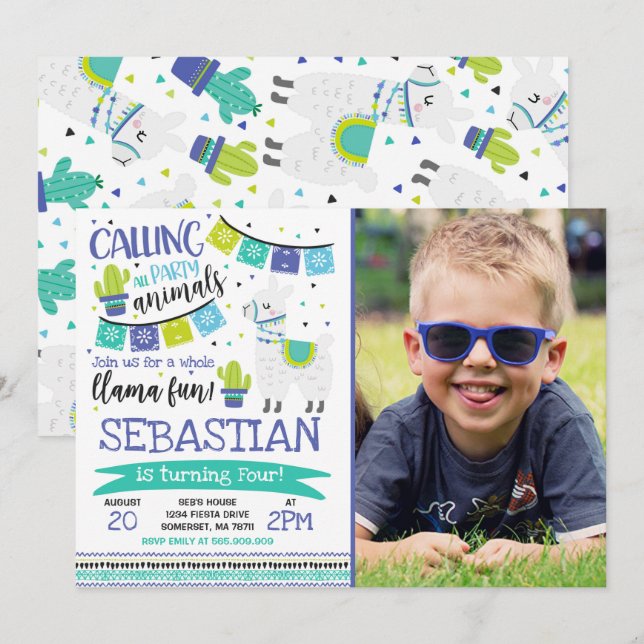 Llama Invitation Anniversaire Toute la Llama Fun P (Devant / Derrière)