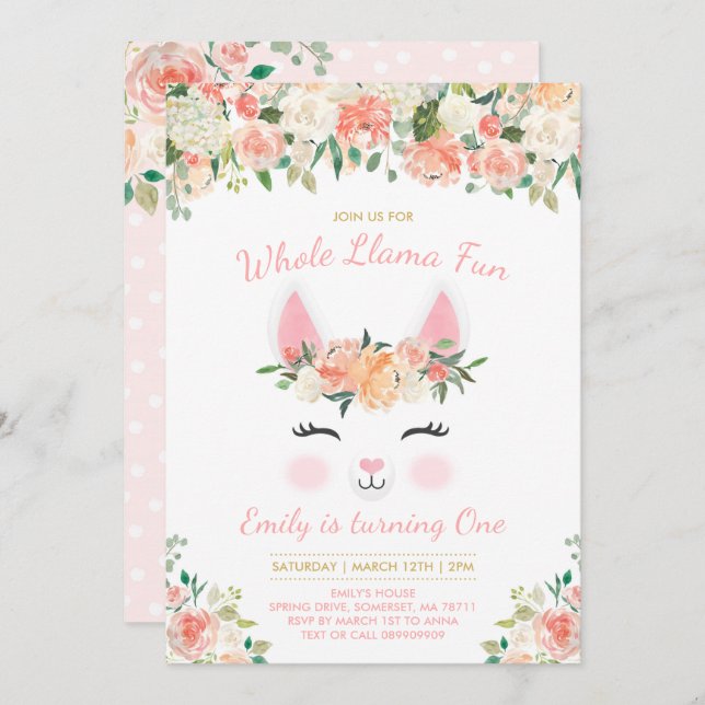 Llama Invitation Anniversaire Toute la Llama Fun P (Devant / Derrière)