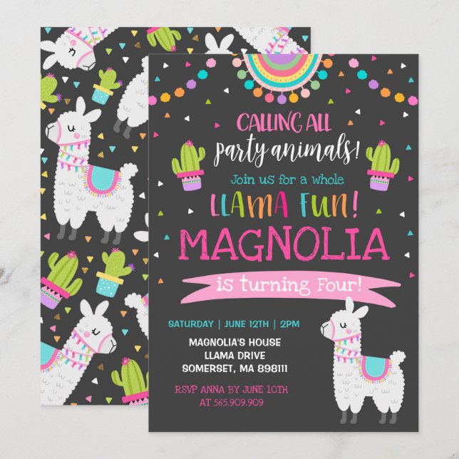 Llama Invitation Anniversaire Toute la Llama Fun P (Devant / Derrière)