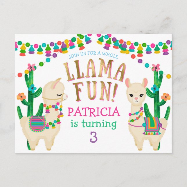 Llama , Invitation carte postale anniversaire fete (Devant)