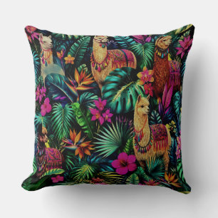 Llama Jungle Dreams Seamless Surface Pattern Throw Pillow