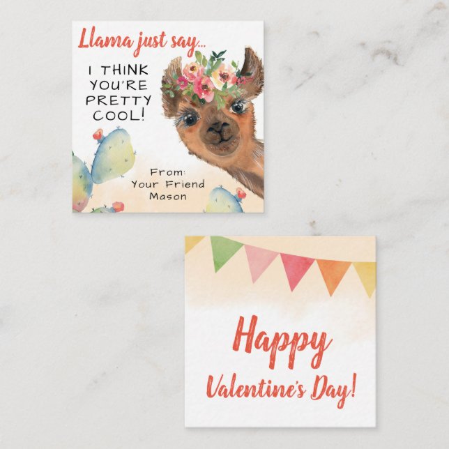 Llama Just Say Kids Classroom Valentine's Day Card (Front/Back)