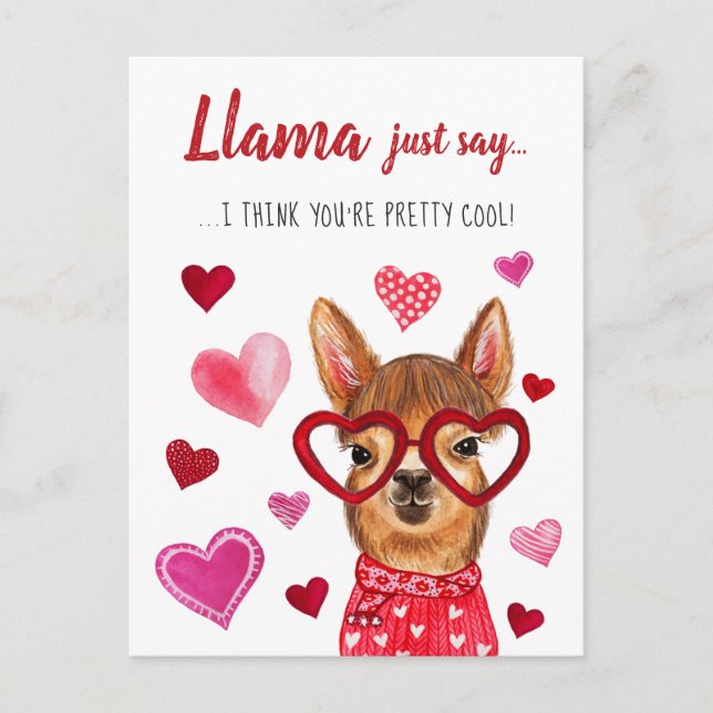 Llama Just Say | Valentine's Day Postcard Size (Front)