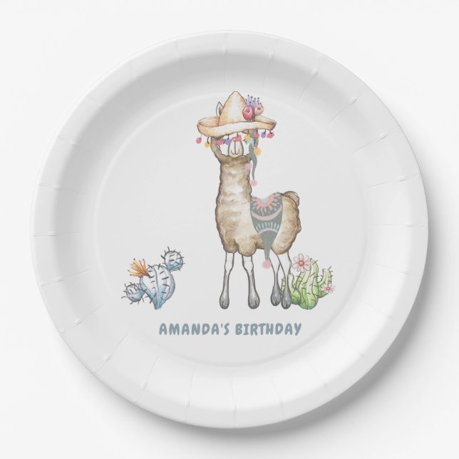 Llama Kids Birthday Party Paper Plate (Front)