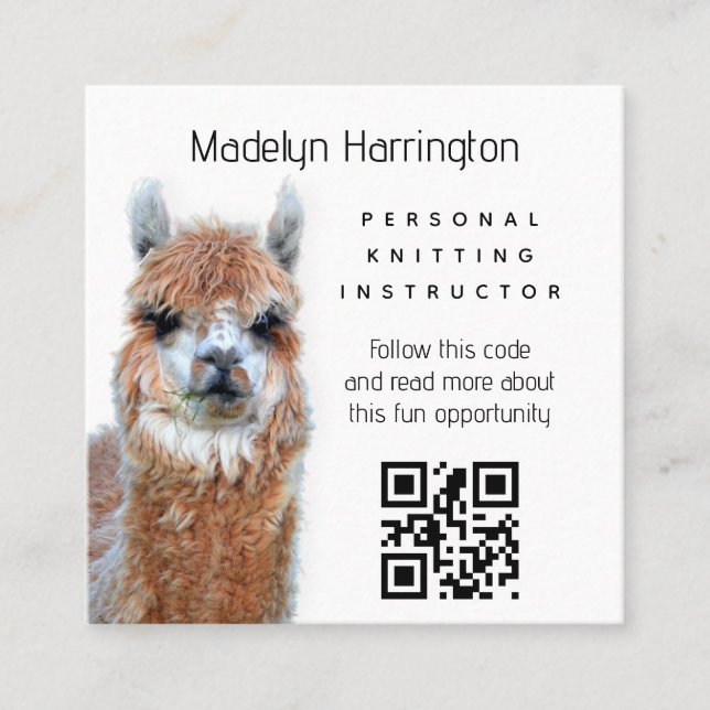 Llama Knitting Instructor QR code Business Card (Front)