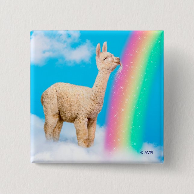 Llama Licking Rainbow 2 Inch Square Button (Front)