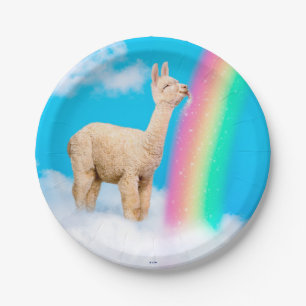 Llama Licking Rainbow Paper Plate