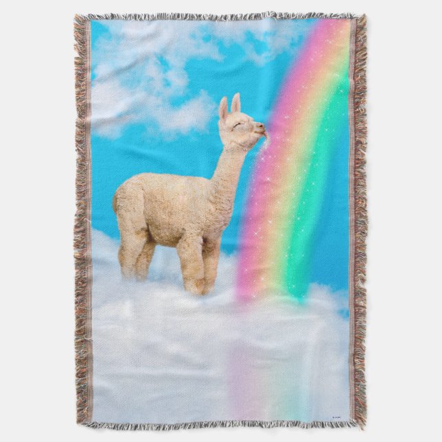 Llama Licking Rainbow Throw Blanket (Front Vertical)