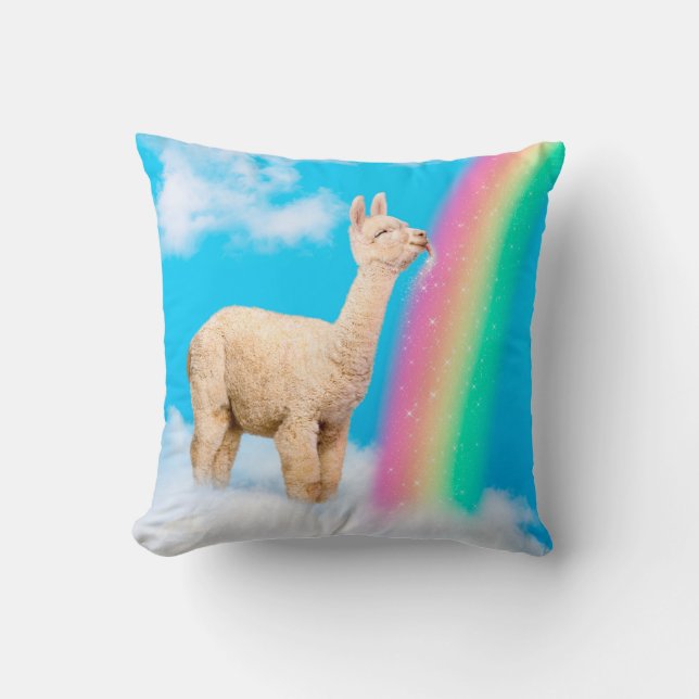 Llama Licking Rainbow Throw Pillow (Front)
