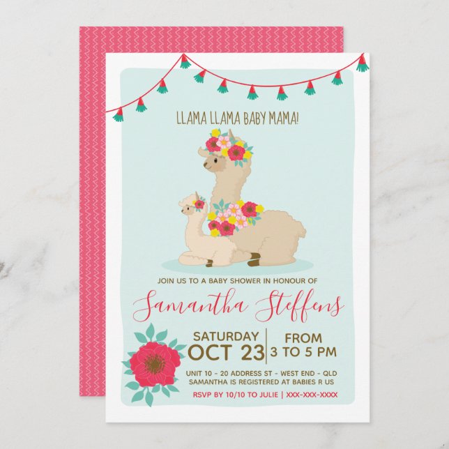 Llama Llama Baby Llama Baby shower Invitation (Devant / Derrière)