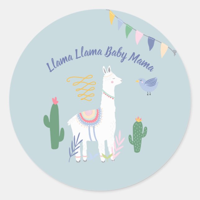 Llama Llama Baby Mama Baby Shower Classic Round Sticker (Front)