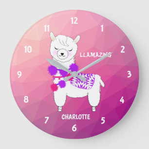 Llama Llamazing Girls Cute Personalized Large Clock