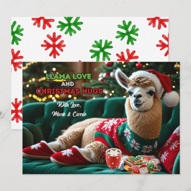 Llama Love Christmas Hugs Personalized Holiday Card (Front/Back)