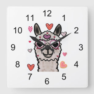Llama Love Hearts Valentine's       Square Wall Clock