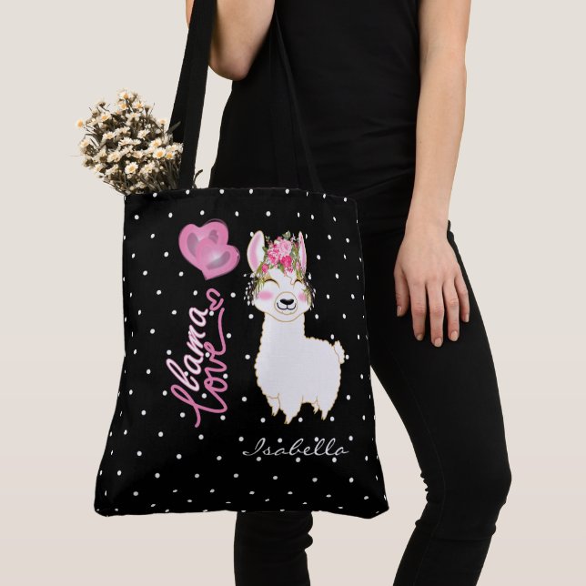 Llama Love - Pink Tote Bag (Close Up)