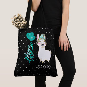 Llama Love - Teal Tote Bag
