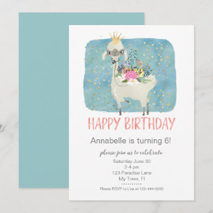 Llama Love Watercolor Cute Fun Birthday Party  Invitation