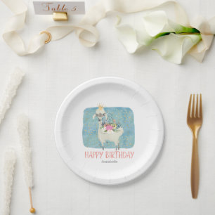 Llama Love Watercolor Cute Fun Birthday Party  Paper Plate