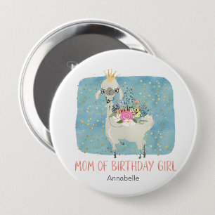 Llama Love Watercolor Cute Mom of Birthday Girl 4 Inch Round Button