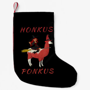 Llama Lovers   Honkus Ponkus Witch Riding Llama Small Christmas Stocking