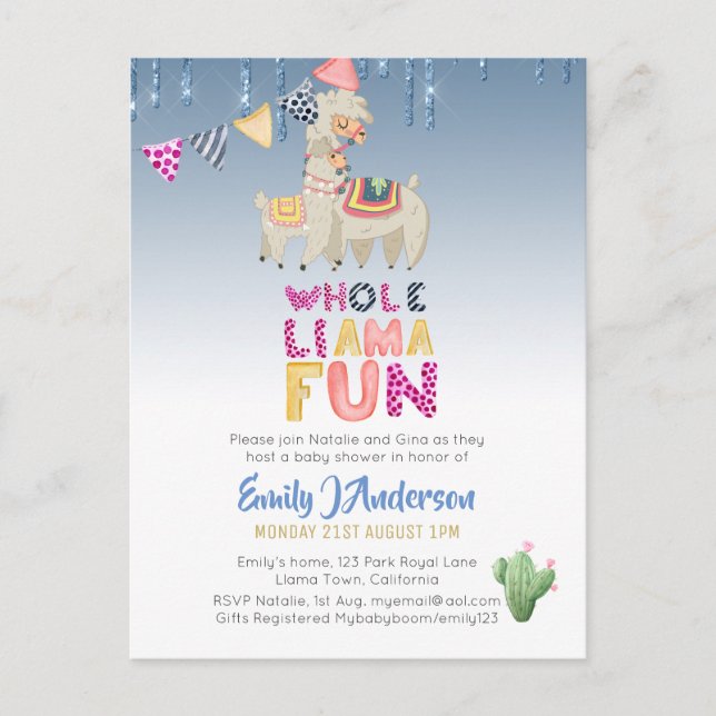 Llama Mama Baby Fiesta Cacti Fun Modern Girl Boy Postcard (Front)