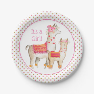 Llama Mama Baby Girl Baby Shower Paper Plate