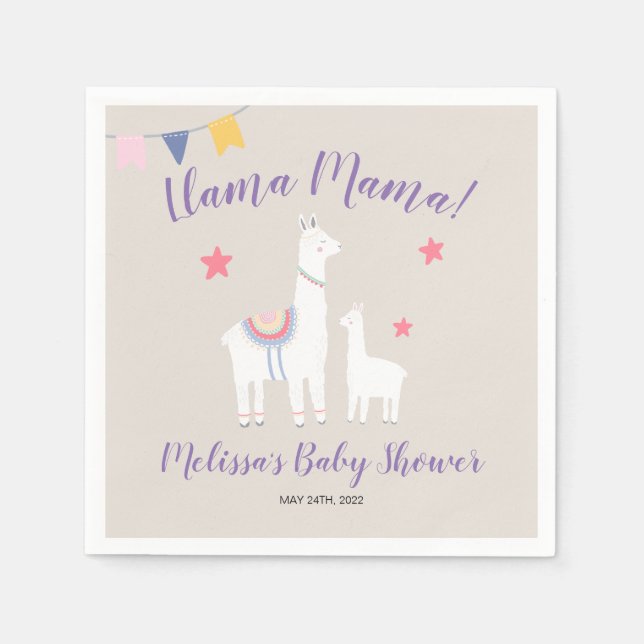 Llama Mama Baby Llama Cute Baby Shower Napkin (Front)