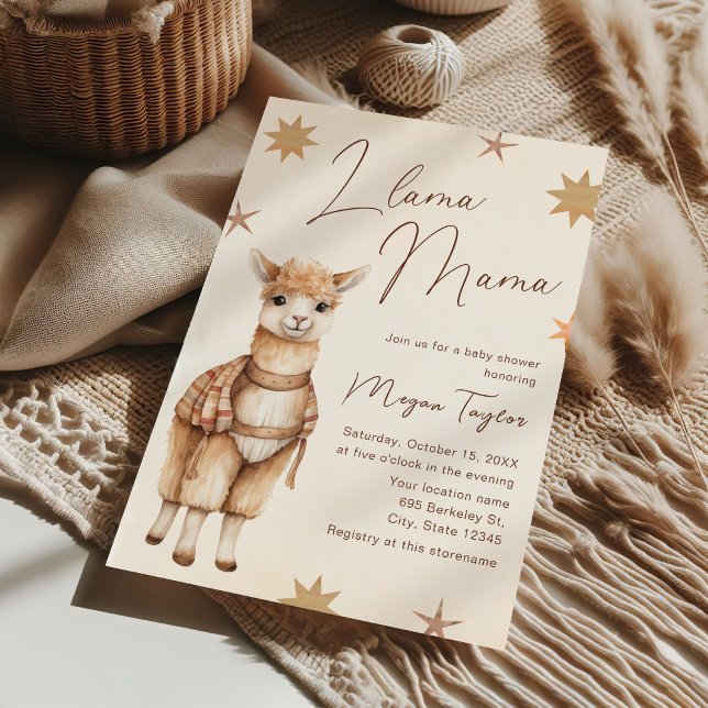 Llama Mama Baby shower beige Vintage Invitation (Créateur téléchargé)