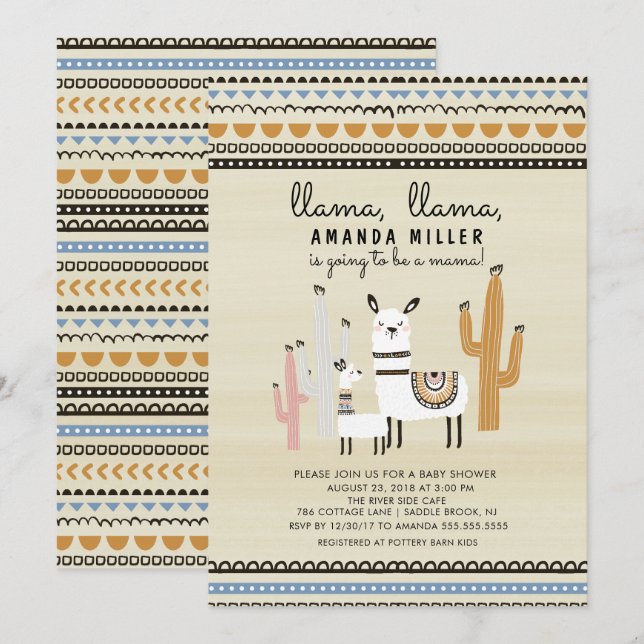 Llama Mama Baby shower Invitation (Devant / Derrière)