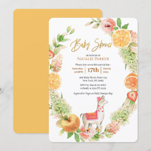 Llama Mama Citrus Floral Greenery Baby Shower Invitation