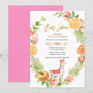 Llama Mama Citrus Floral Greenery Baby Shower  Invitation