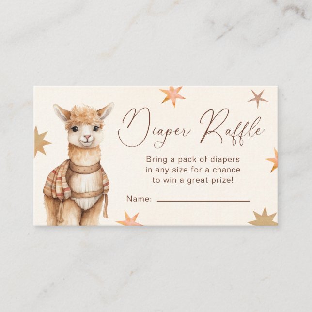 Llama Mama Diaper Raffle Baby Shower Enclosure Card (Front)