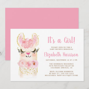 Llama Mama Pink Baby Girl Shower Invitation