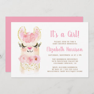 Llama Mama rose bébé fille douche Invitation
