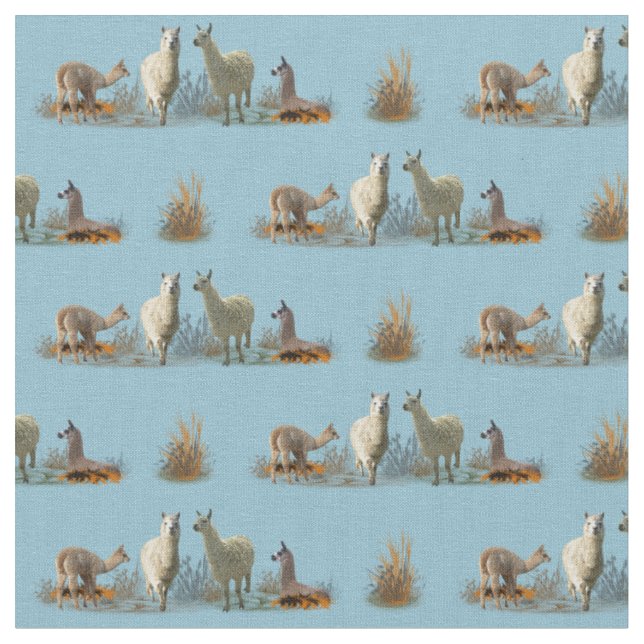 Llama Meadow Fabric (Light Turquoise) (Close Up)