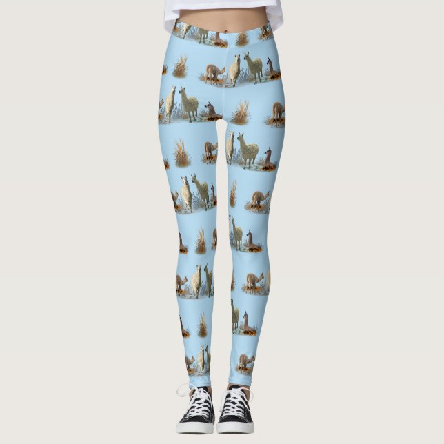 Llama Meadow Leggings (Light Blue) (Front)