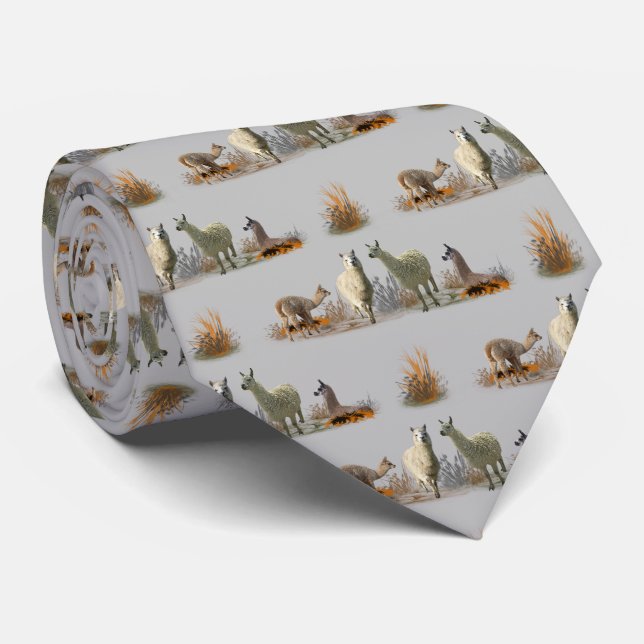 Llama Meadow Tie (Light Grey) (Rolled)