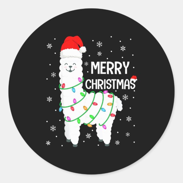 Llama Merry Christmas Kids Funny Llama Christmas L Classic Round Sticker (Front)