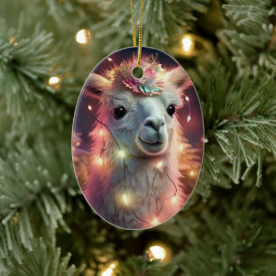 Llama Merry Christmas Ornament, Pet Lover Gift Ceramic Ornament