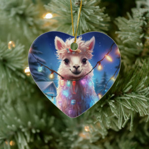 Llama Merry Christmas Ornament, Pet Lover Gift Ceramic Ornament