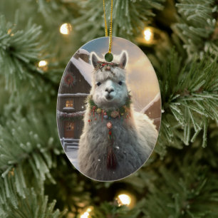 Llama Merry Christmas Ornament, Pet Lover Gift Ceramic Ornament