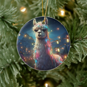 Llama Merry Christmas Ornament, Pet Lover Gift Ceramic Ornament
