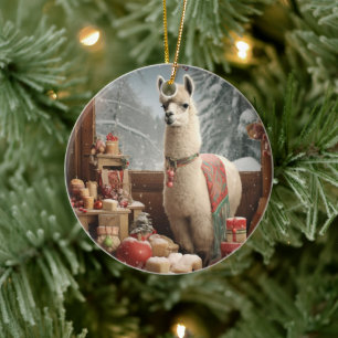 Llama Merry Christmas Ornament, Pet Lover Gift Ceramic Ornament