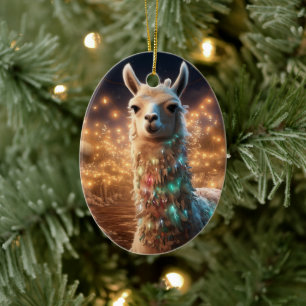Llama Merry Christmas Ornament, Pet Lover Gift Ceramic Ornament