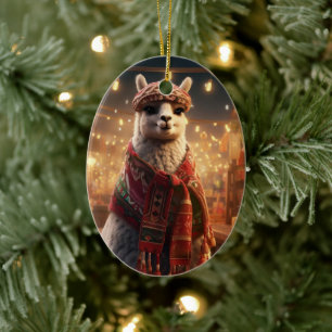 Llama Merry Christmas Ornament, Pet Lover Gift Ceramic Ornament