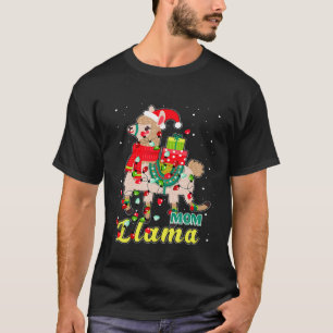 Llama Mom Wear Santa Hat Xmas Pajama Outfit T-Shirt