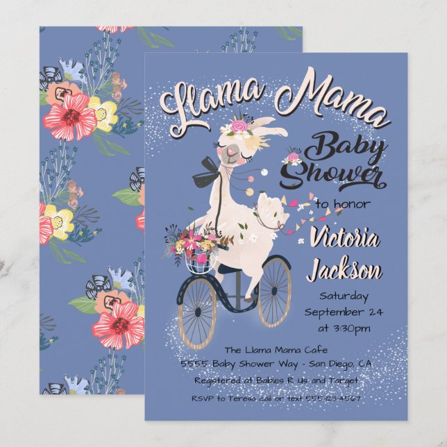 llama Momma baby shower invitations (Front/Back)